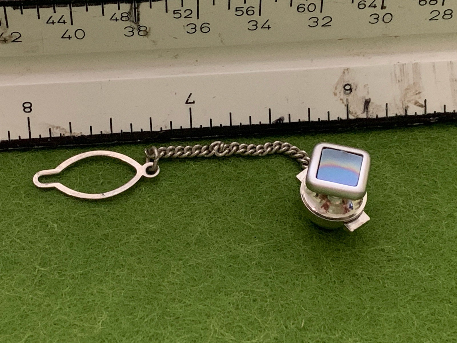 Vtg Tie Clip USA Silver And Possibly Moonstone Very Nice!