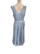 Jacques Vert Cotton Mix Baby Blue Eyelash Dress Size 20 Ec fit 18-20