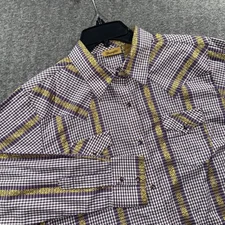 Wrangler Shirt Women L Pearl Snap Purple Gold Western Cowgirl Rodeo Dancing