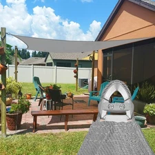 7-12ft Outdoor Shade Sail Rectangle Sun Canopy Cover With Steel Wire Cable Gray