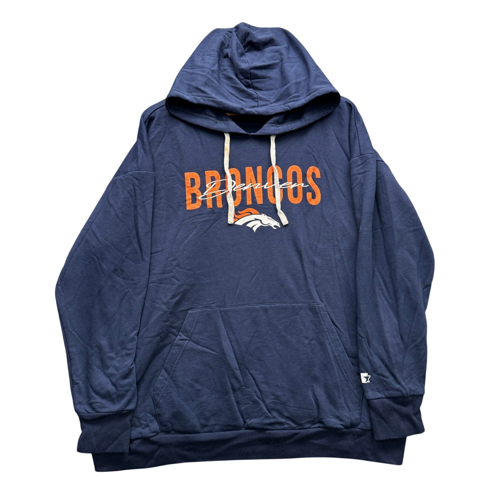 Starter Denver Broncos Hoodie Men's XXL Navy Blue Pullover Sweatshirt