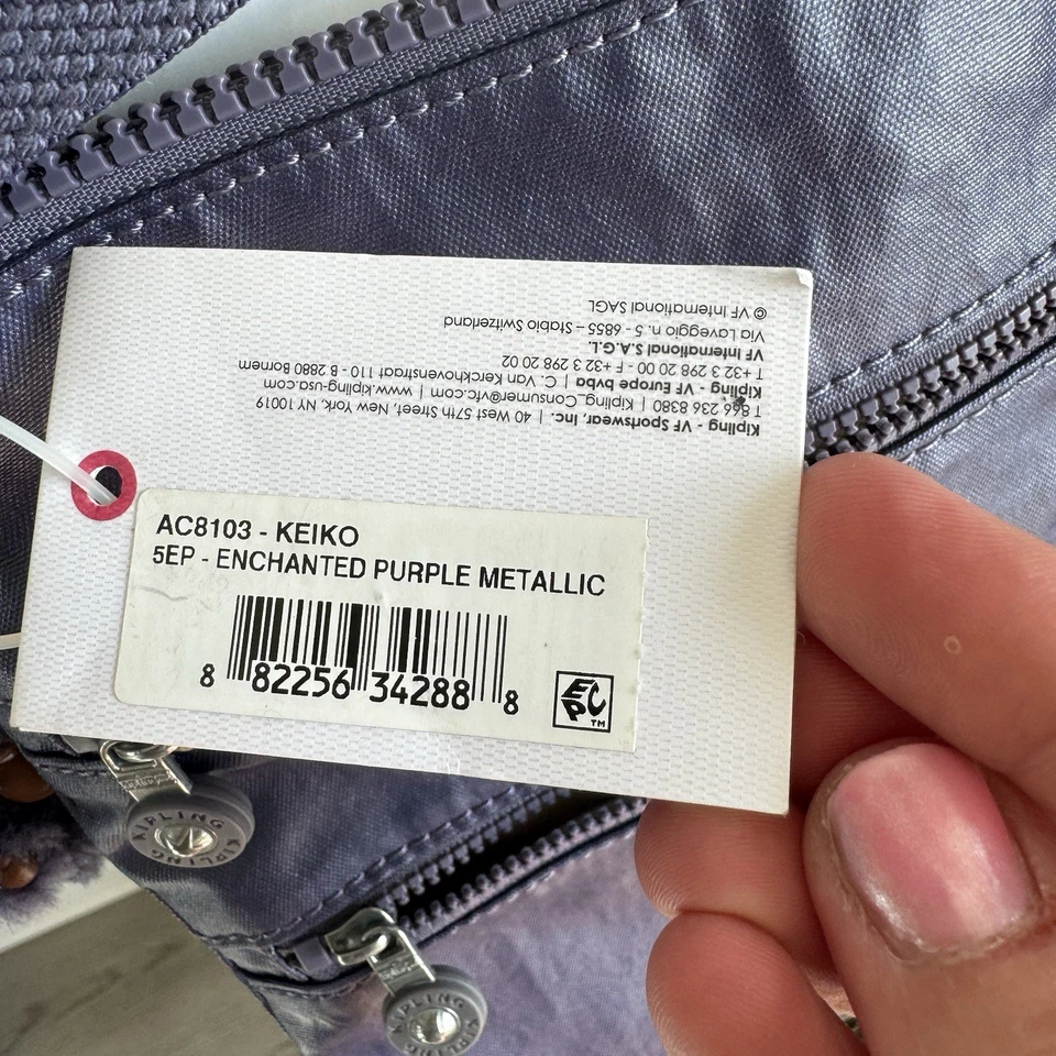 Bolso Bandolera Kipling Azul Metálico Nylon Ligero Mono Dije Nuevo con Etiquetas Foto 4 de 4