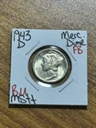 1943 D Mercury Silver Dime Gem BU Uncirculated MS++ FB Full Bands Coin (Raw14188