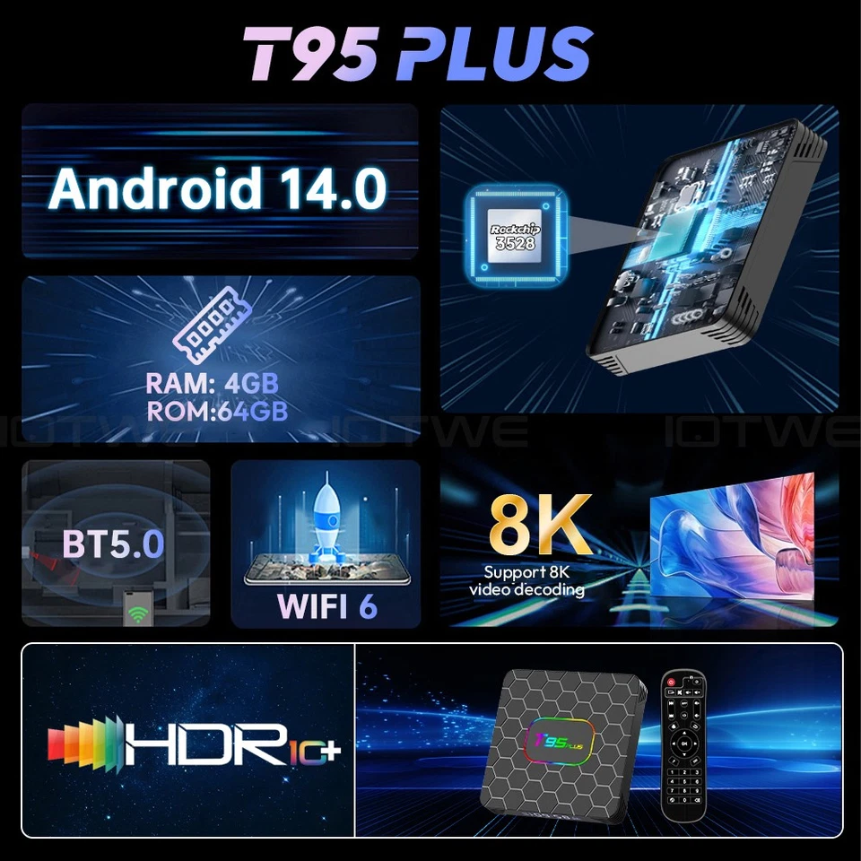IOTWE 2025 New Android 14.0 TV BOX 64 GB Smart TV BOX Quad Core 8K Stream Player - Image 2 of 4