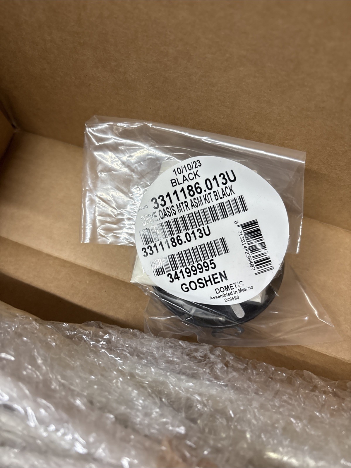 Dometic 3311186.013U Oasis Door Awning Replacement Drive Assembly Black NOB