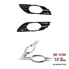 Fog Light Chrome Grille Trim Cover Front Bumper Left Right 4Pcs Compatible