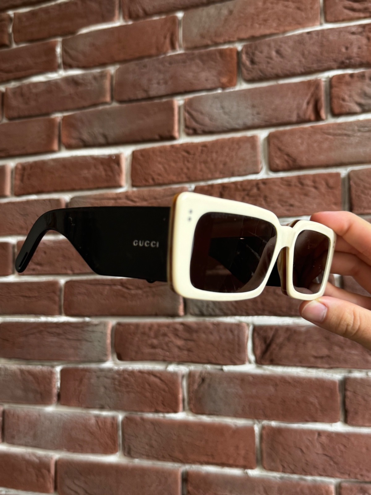 Rare Gucci Acetate Rectangular Flap Sunglasses bl… - image 15