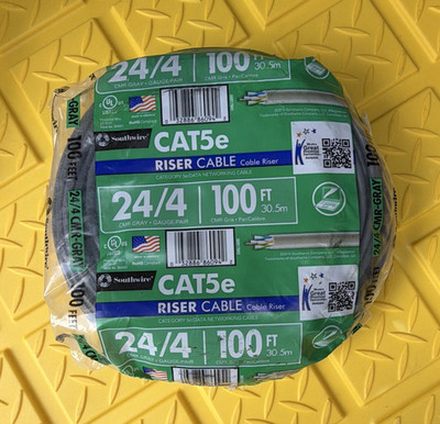 Southwire CAT5e 24/4 CMR Riser Round Bulk Cable Gray 100 ft Raw