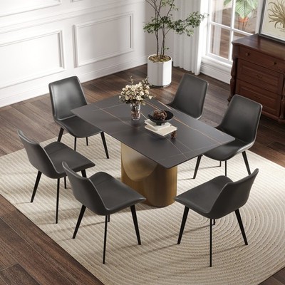 55.12''Modern Artificial Stone Black Panel Bronze Iron Metal Legs-Can Accommoda