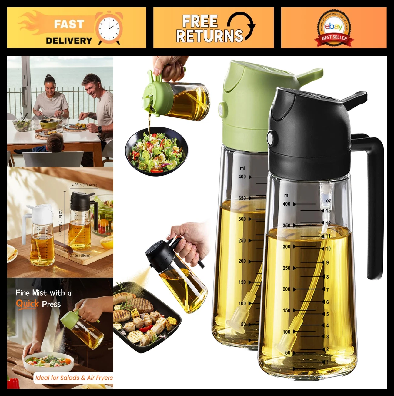 16oz Glass Olive Oil Sprayer Dispenser Bottle - 2-in-1 Kitchen Gadget for Cookin
Opens in a new wind