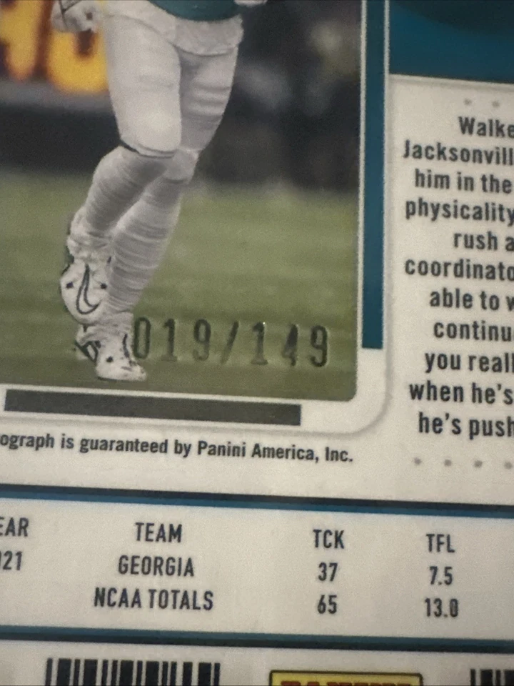 2022 Travon Walker Rookie Auto Red Insert #/149 Jaguars Rookie Ticket - Image 3 of 4