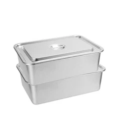 2 Pcs Stainless Steel Bus Tubs with Lid, Deep Commercial Tote Box Dish Tubs U...