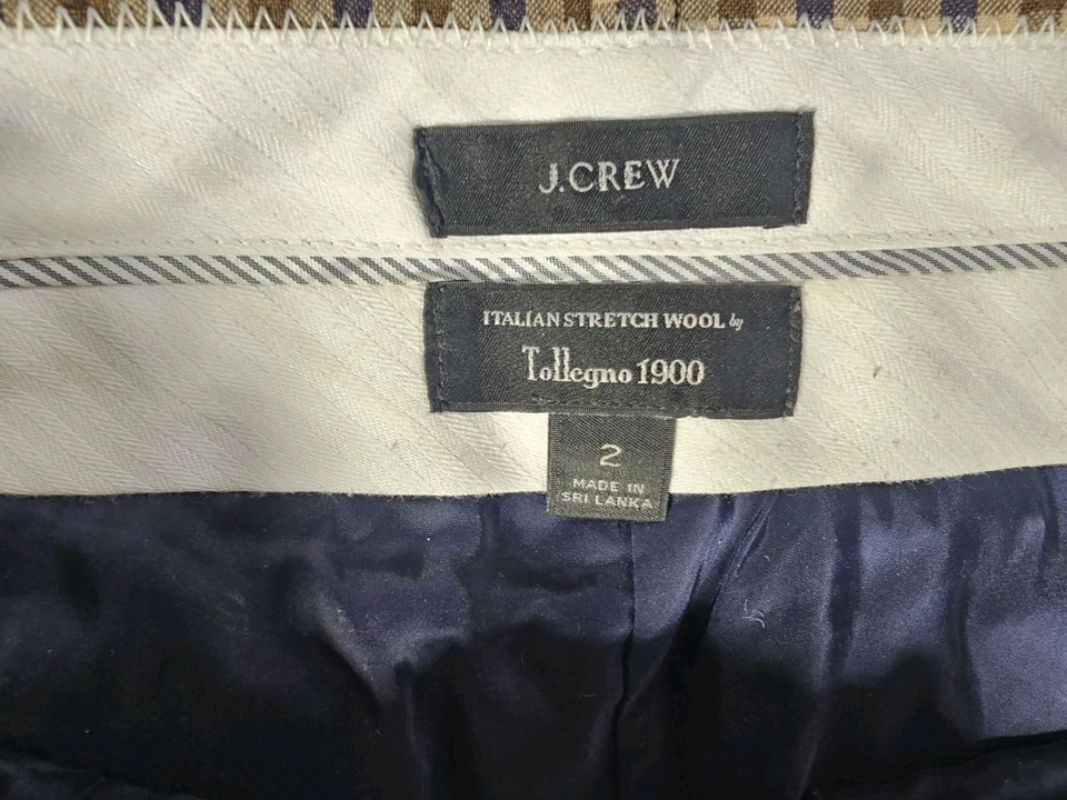 J Crew Tollegno 1900 Checked Italian Stretch Wool Pants Womens Size 2 blue brown - Image 4 of 4