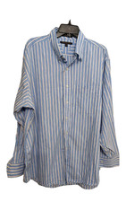 Tommy Hilfiger Men's Shirt Long Sleeve Blue White Black Striped Size XL