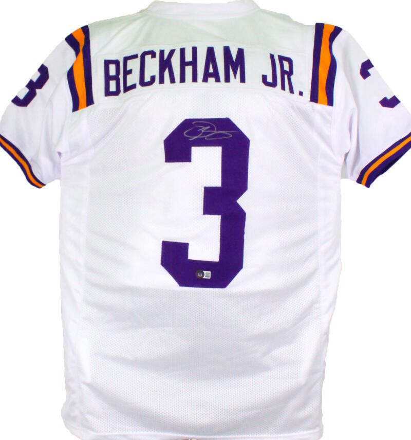 Odell Beckham Autographed White College Style Jersey Beckett W Hologram Silver