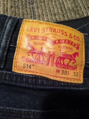 Levis 514 Jeans Mens 38x32 Blue Dark Wash Denim Straight Leg