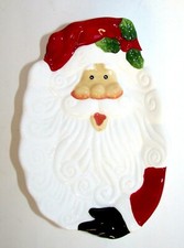 NEW 4 PC SET CERAMIC RED,WHITE 3D SANTA CLAUS MATCHING DESSERT,BREAD PLATE