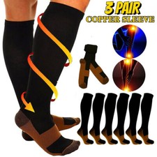  3 Pairs Copper Compression Socks 20-30mmHg Graduated Support Mens Womens S-XXL