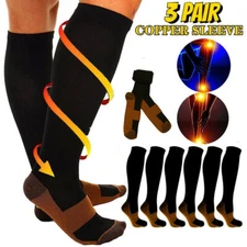 (3 Pairs) Copper Compression Socks 20-30mmHg Graduated Support Mens Womens S-XXL