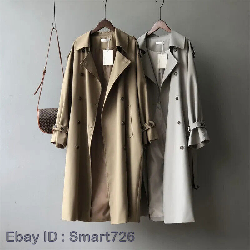 Khaki Long Trench Coats Women Fashion Belt Windbreaker Fall Spring Overcoat