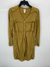 H and M Conscious Collection Dress Womens 6 Brown Safari Button Up Cinch Waist