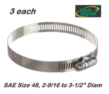 3x Ideal-Tridon SAE Size 48, 2-9/16 to 3-1/2" Diam. - 1/2" wide Hose Clamp