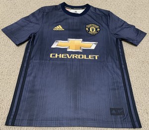 Adidas Manchester United FC Soccer Football Blue Chevrolet Boyâs L Jersey Shirt | eBay