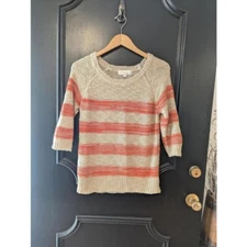 Olive & Oak 3/4 Sleeved Sweater Women's M Striped Neutral Preppy Academia Casual