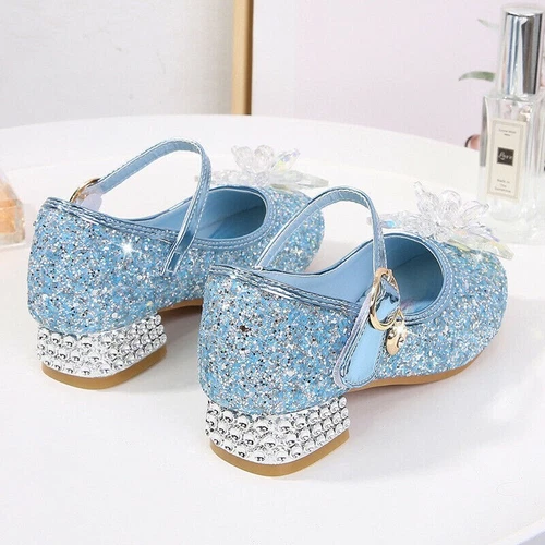Kids Girls Ice Queen Princess Party Sequins Crystal Glitter Fancy Dress Sandals - Picture 9 of 31