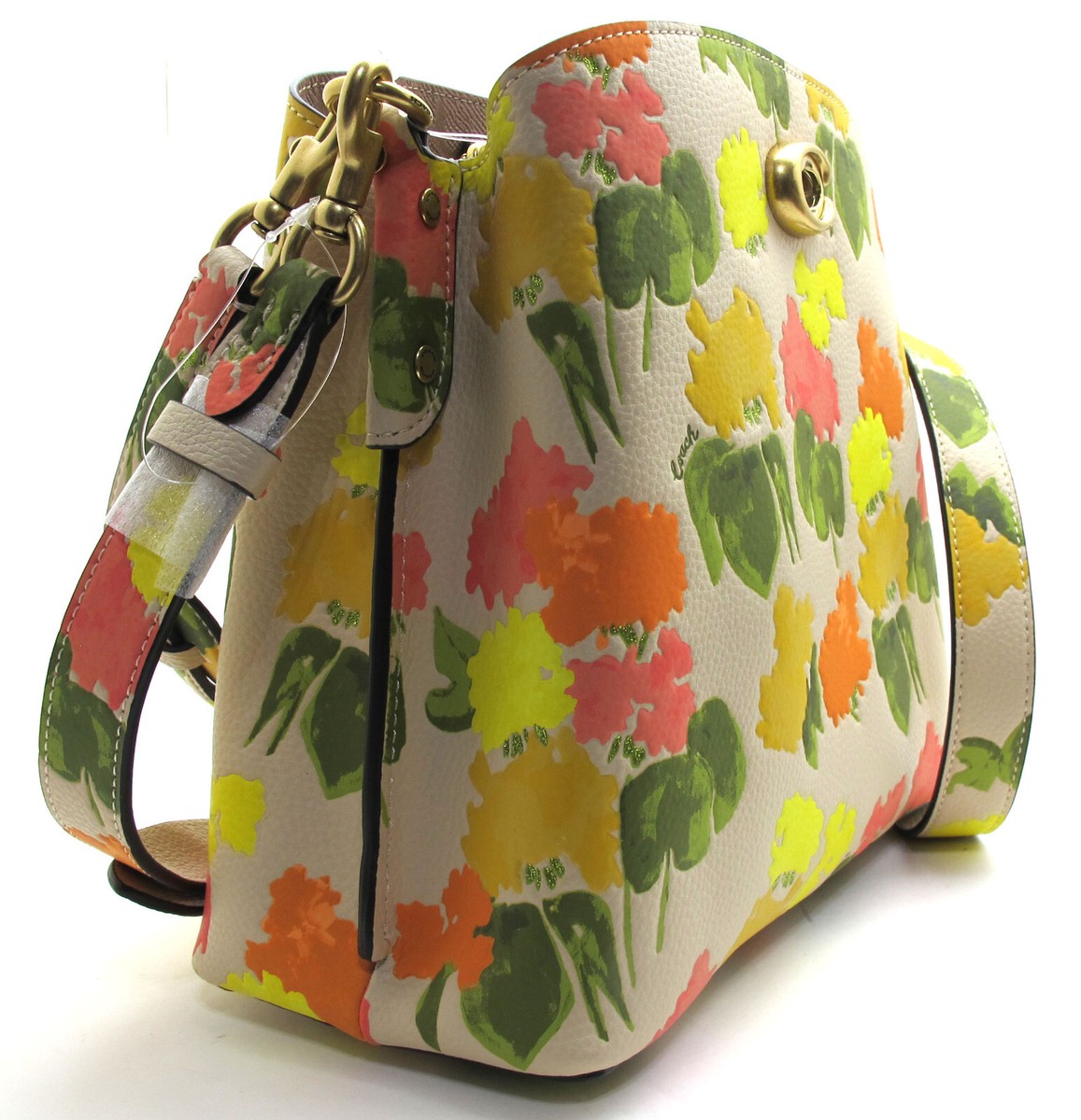 NEW Authentic COACH Watercolor Flower WILLOW Bucket Leather Beige