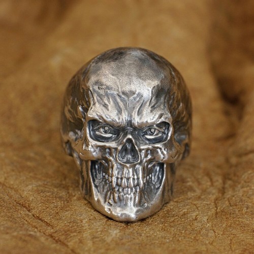 LINSION 925 Sterling Silver Red Skull Ring Mens Punk Ring TA344B Model M, UK X½ - Picture 3 of 12