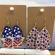 4 PC 3" Teardrop Double-Sided Patriotic USA Flag Leather Earring Set New 3961