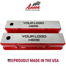Small Block Chevy Tall Red Valve Covers With Custom Engravable Billet Top