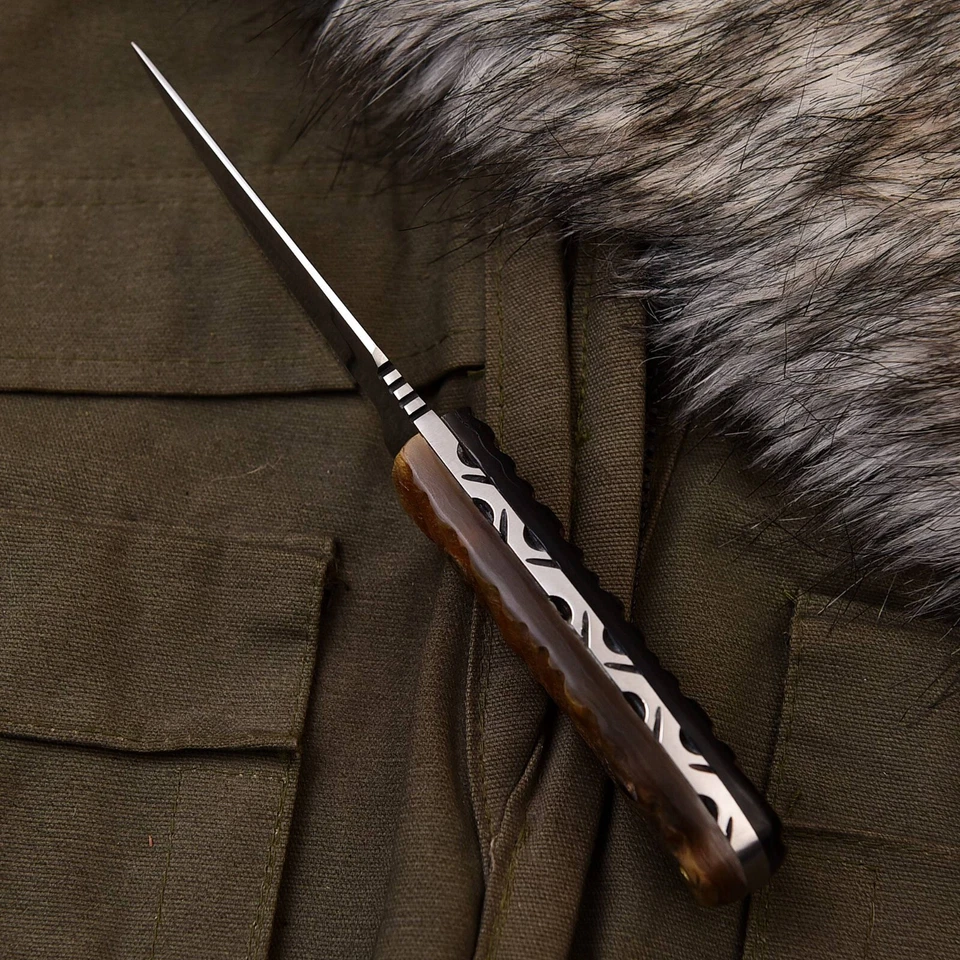 Hecho a mano D2 Acero Personalizado RAM Horn Caza Camping Deporte Skinner Cuchillo Edc Foto 3 de 4