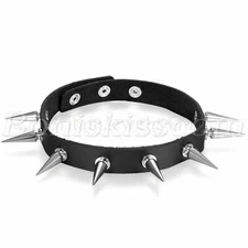 Mens Womens Gothic Punk Black Leather Spike Rivet Choker Necklace Studded Collar
