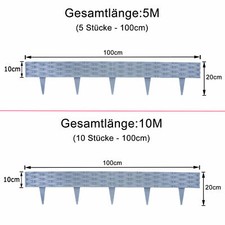 Rasenkante 5-50m Gartenpalisade Mähkante Beetumrandung Palisade RattanOptik Grau