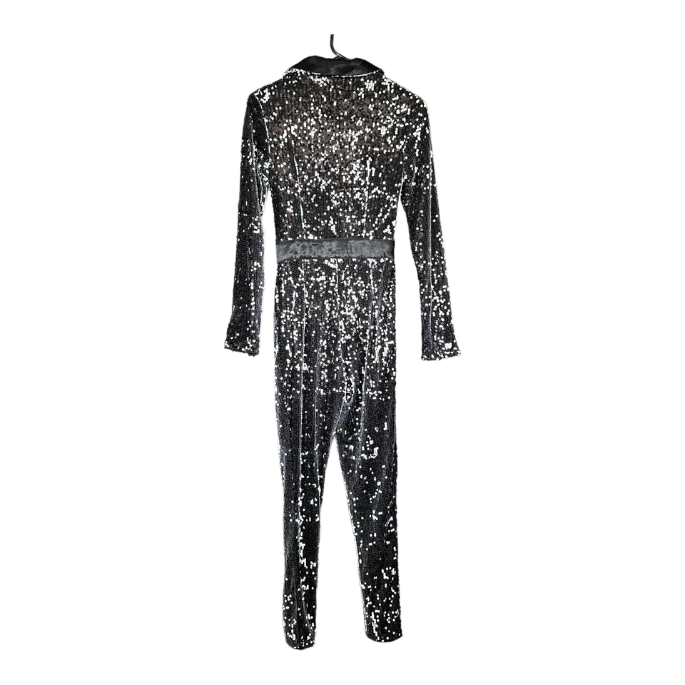 Pretty Little Thing Sequin Jumpsuit Black 2 Long Sleeve High Rise Deep