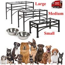 Elevated Raised Pet Dog Feeder Double Bowl Stainless Steel Food Water Stand SM L