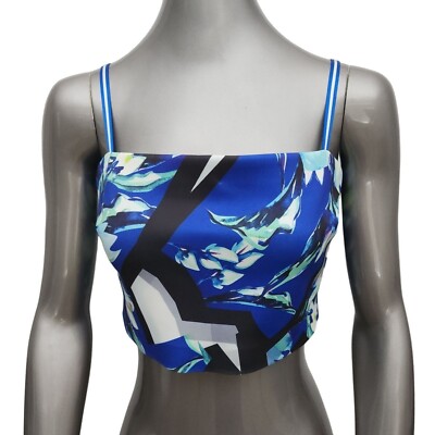 CLOVER CANYON Top Large Blue Floral Black Crop New NWT