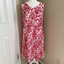 Talbots Red Floral Silk Blend Midi Dress Size 14 Valentines Day Romantic Date