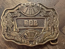 1975 ODEN Inc. Solid Brass Belt Buckle Vintage Name Bob 3" x 2 1/4"