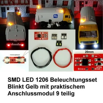 SABENNE-MODELLBAU SMD LED 1206 Beleuchtungsset 9-tlg. mit Anschlußmodul Blinkt Gelb Spur H0 C3621
