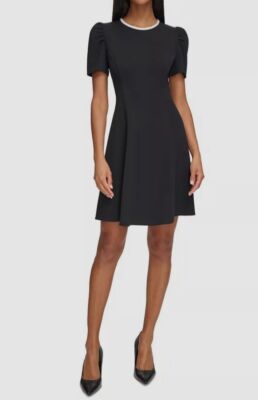 Karl Lagerfeld Paris Womens Black Scuba Contrast Trim Crepe A Line Dress Size 8