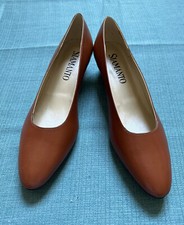 Siamanto Shoes Heels Pumps Brown Leather Retro Size 9 B, Vintage