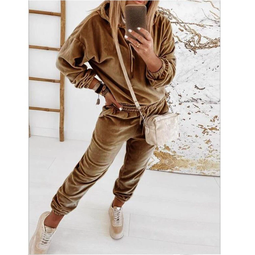 VETEMENTS Womens Ladies Velvet Lounge Set Hoodie Sweatshirt Lounge Wear Tracksuit Clothing