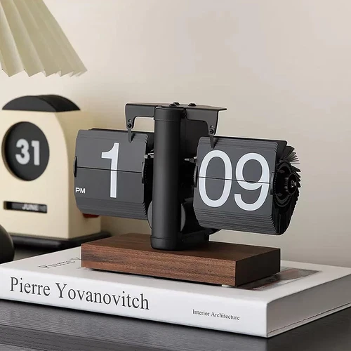 Classic Retro Digital Flip Down Clock with Black Walnut Base for Home & Office Opens in a new window or tab
