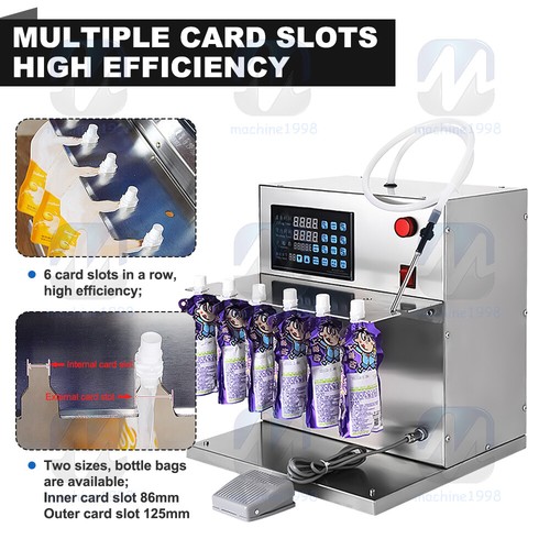 Riempitrice Liquidi Automatica 6 Testine Elettrica Stand Up Bag Riempitrice Bottiglie - Foto 5 di 11