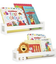 Wooden Floating Bookshelf for Nursery Storage White Home Kids Kitchen Bedroom