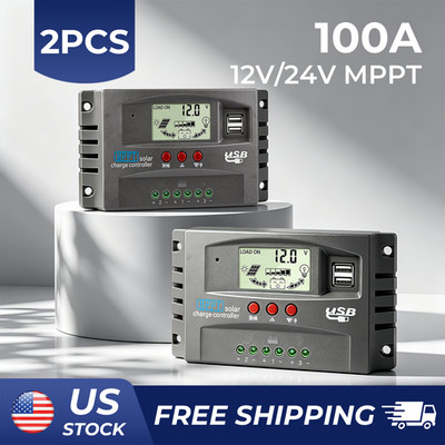 2PCS 100A MPPT Solar Regulator Charge Controller 12V/24V for LiFePO4/AGM/GEL NEW