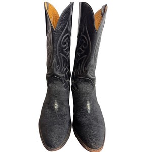 Tony Lama Stingray Leather Cowboy Boots Mens Size 7EE Womes 8.5 Pointy Toe Tony Lama Gray Stingray Leather Vintage Cowboy Western Boots  main image 4